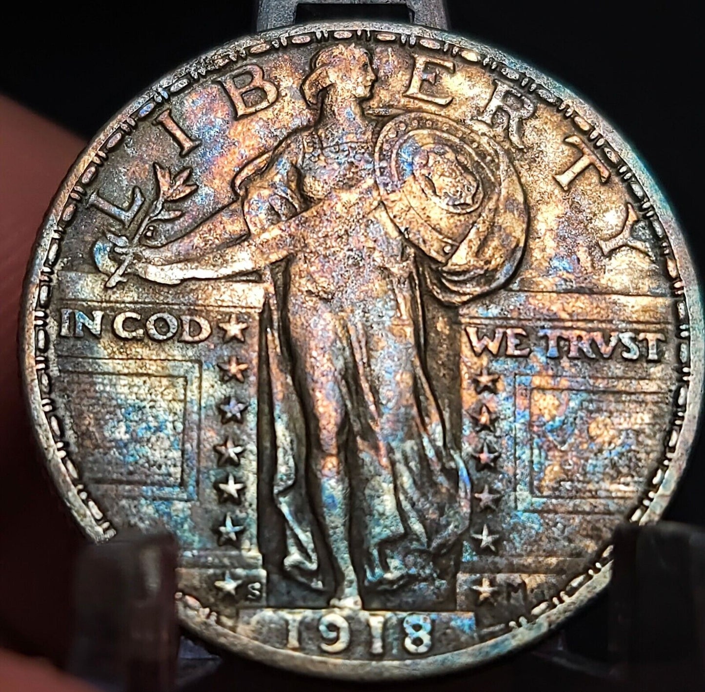 1918 S Standing Liberty Quarte Au Monster Toned