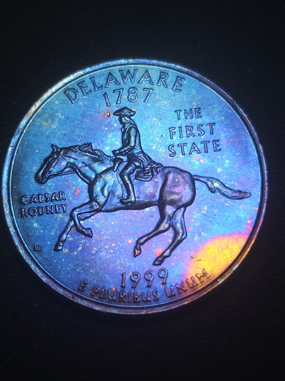 1999 D Delaware State 25c  Bu  Rainbow Toned