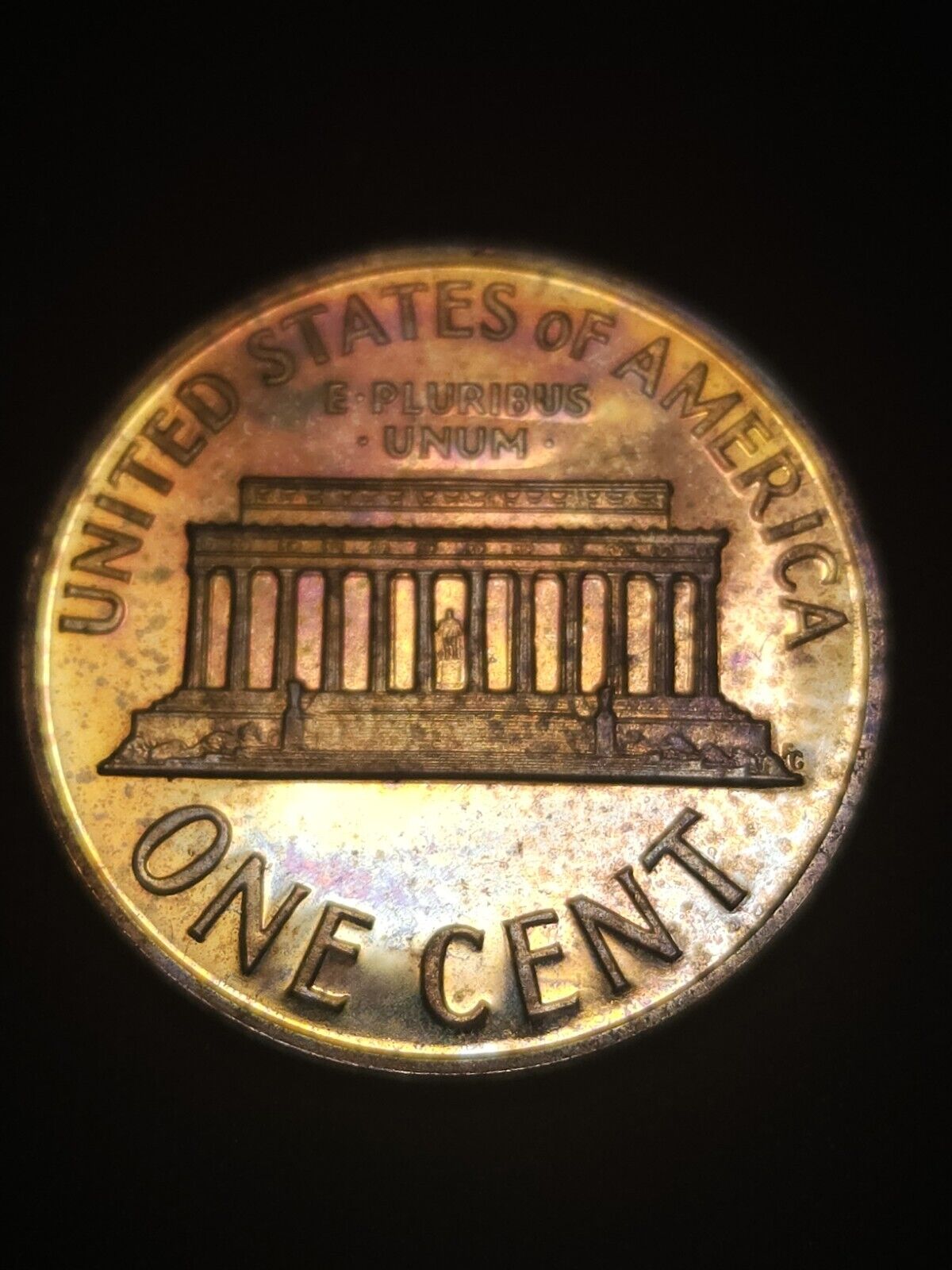 1961 Lincoln Memorial Penny Proof Rainbow Toned