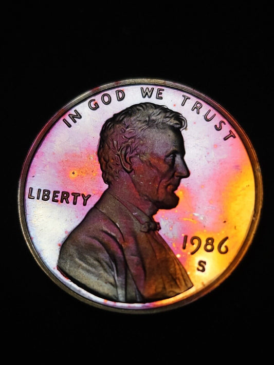 1986 S Lincoln Memorial Cen Proof Rainbow Toned