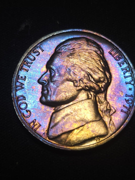 1971 Jefferson Nickel Bu Rainbow Toned