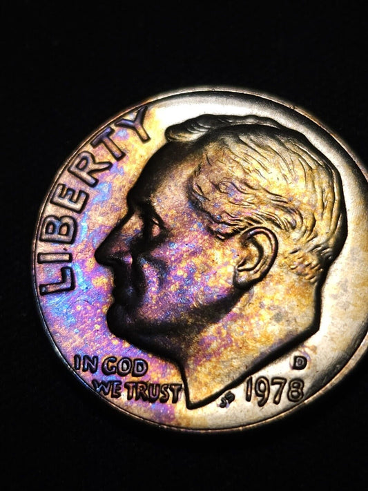 1978 D Roosevelt Dime Bu Rainbow Toned