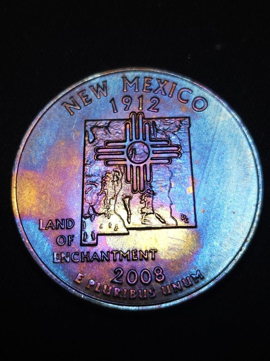 2008 D New Mexico State Quarter Bu Rainbow Toned - ErrorsandOddities33