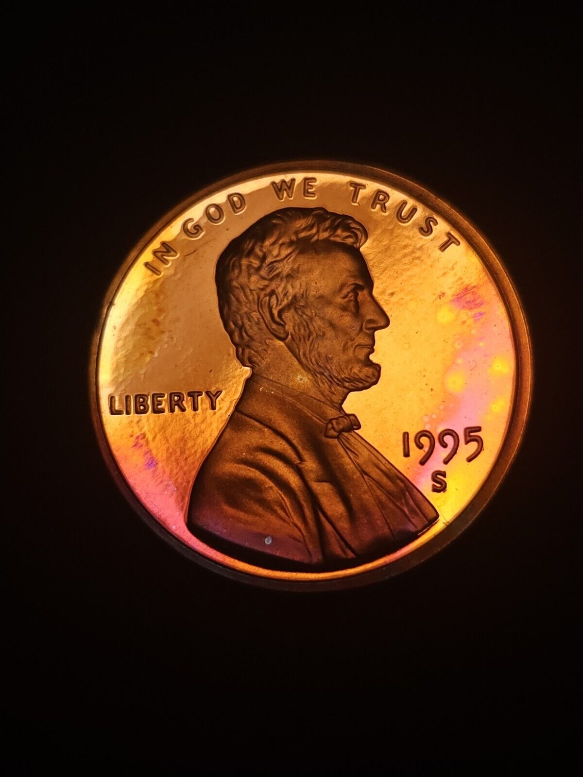 1995 S Proof Lincoln Memorial Cen Rainbow Toned