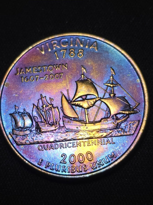2000 P Virginia State Quarter Bu Rainbow Toned - ErrorsandOddities33