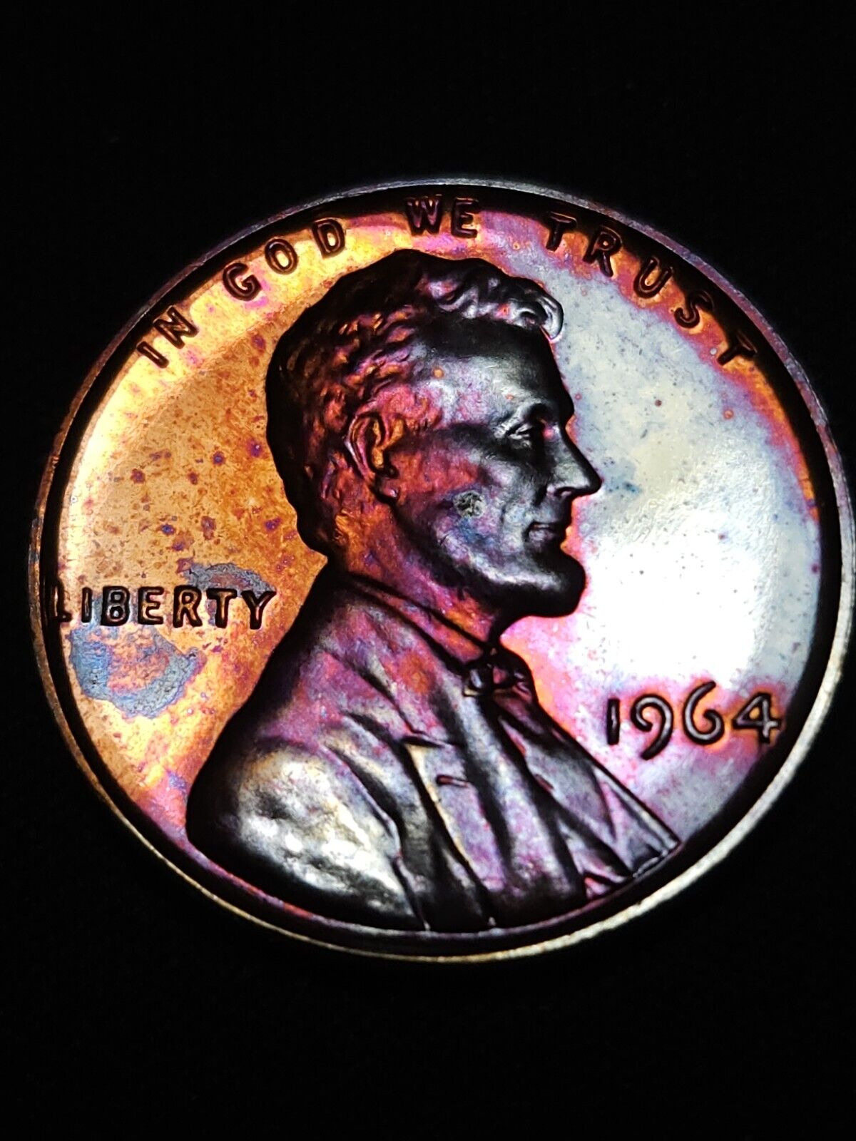 1964 Lincoln Memorial Penny Bu Rainbow Toned