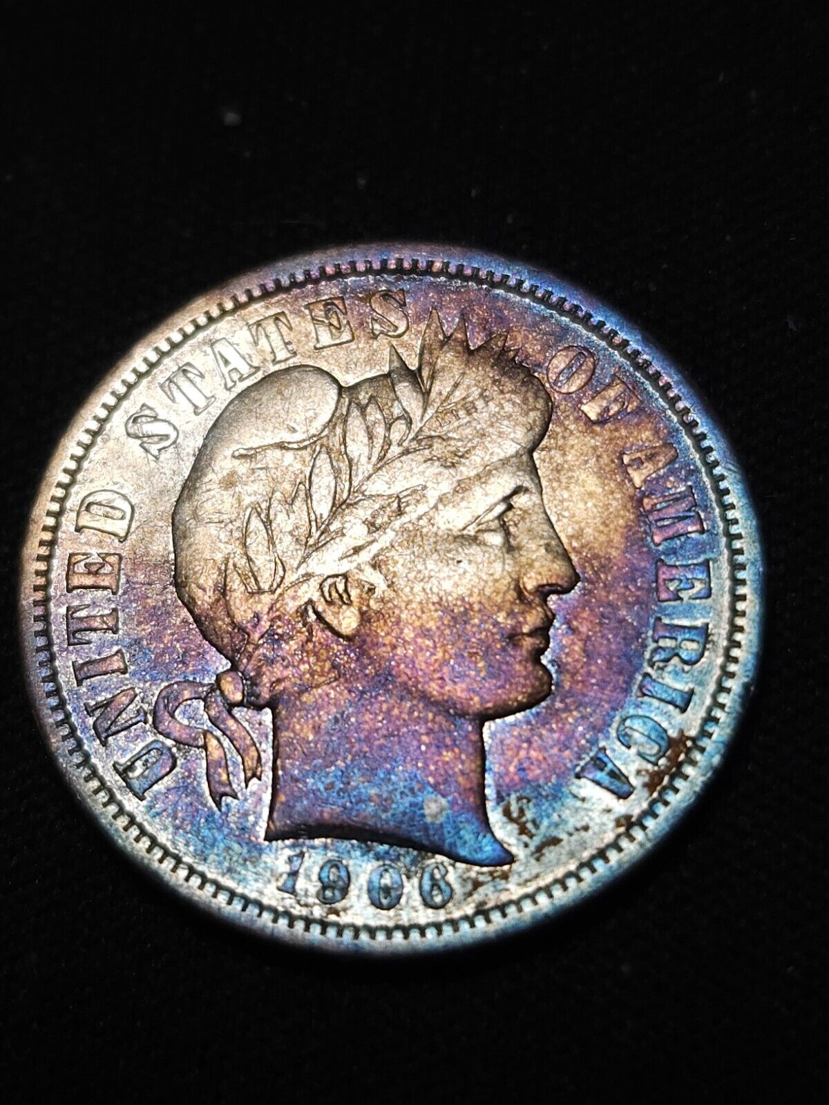 1906 Barber Dime Monster Toned