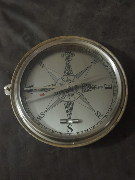 Large Ballard Designs Nautical Compass Brass And Wood 13in W/ Level ErrorsandOddities33