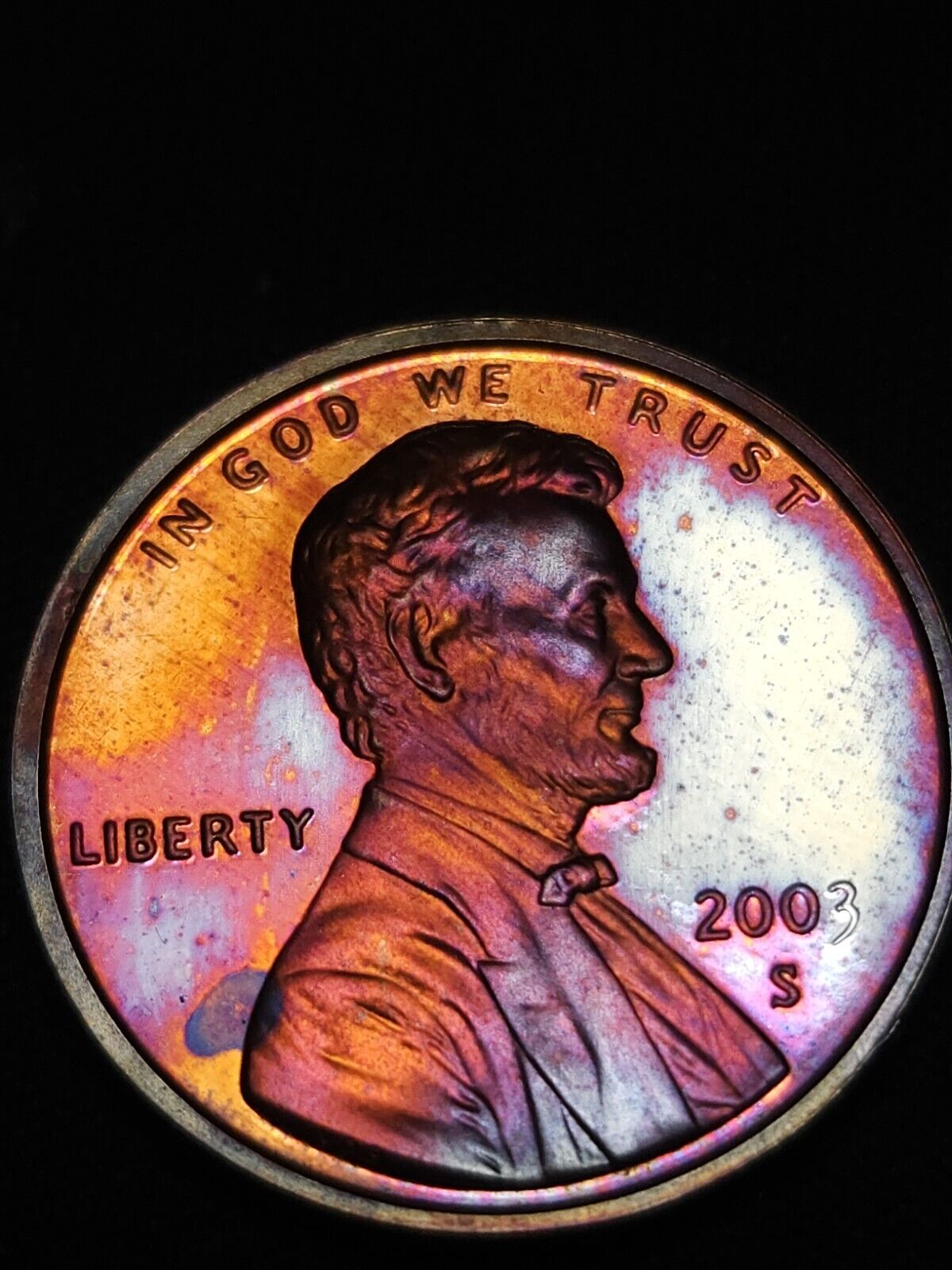 2003 S Lincoln Memorial Penny Proof Rainbow Toned