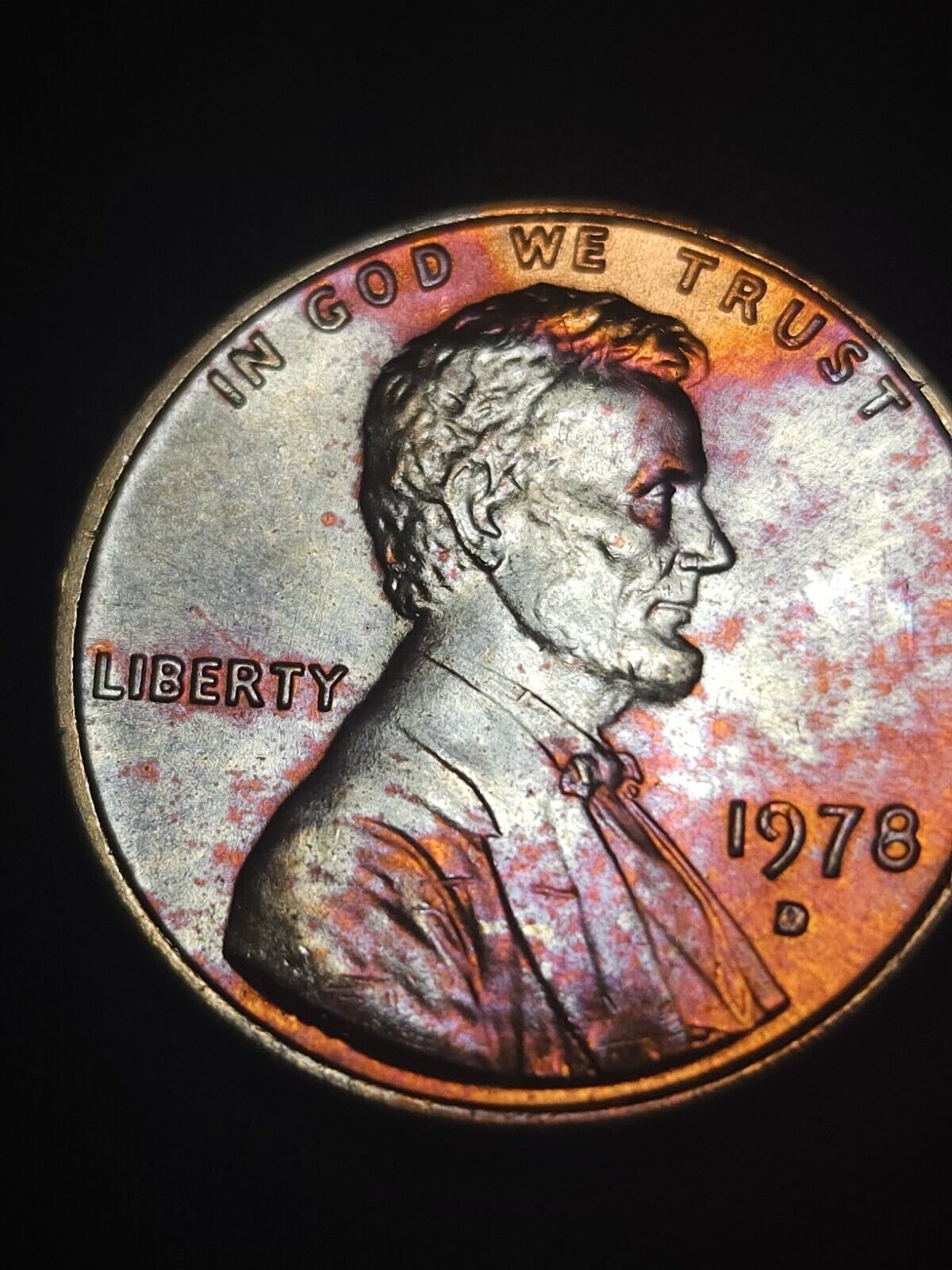 1978 D Lincoln Memorial Cen Bu Rainbow Toned