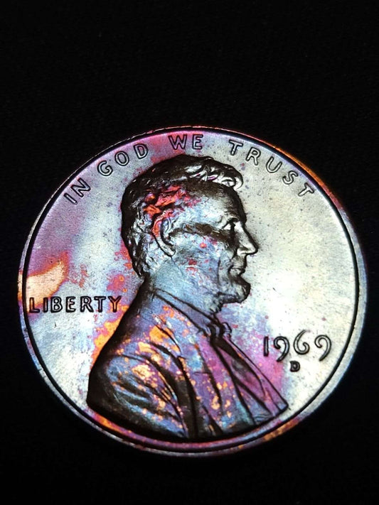 1969 D Lincoln Memorial Cent Bu Rainbow Toned
