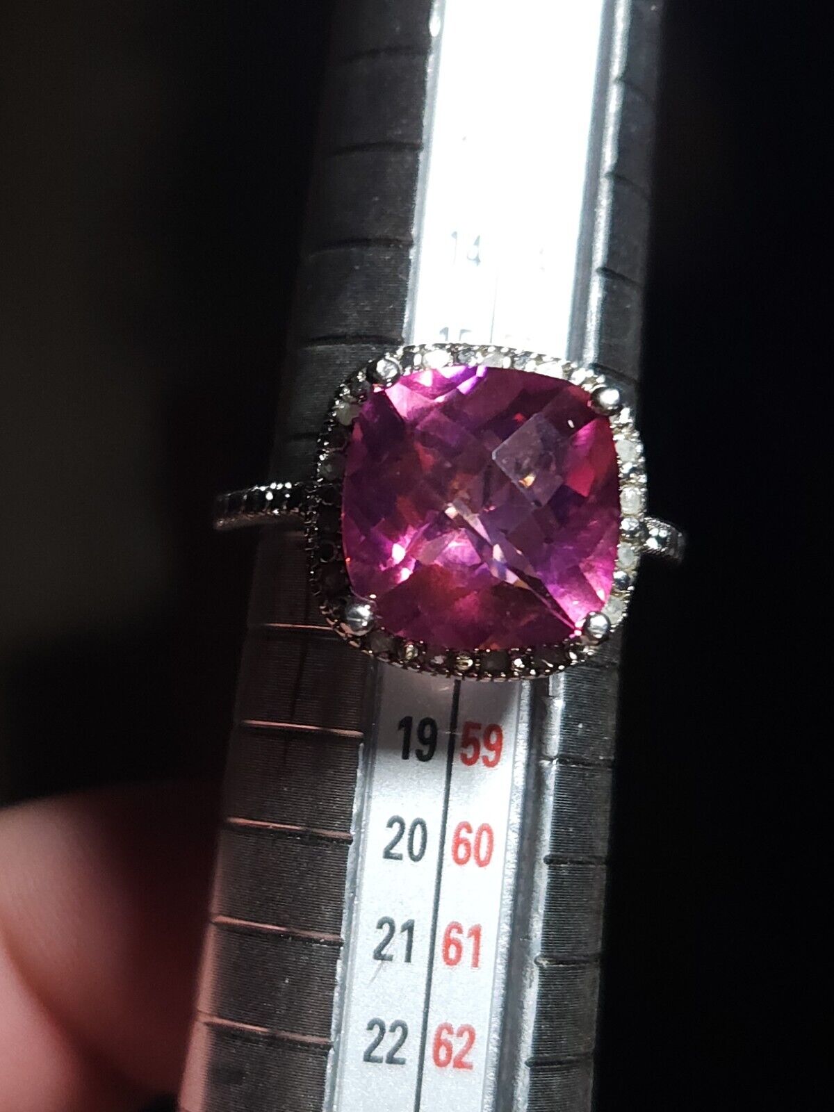 925 Sterling Silver Pink Topaz Halo Ring With Diamonds Size 8