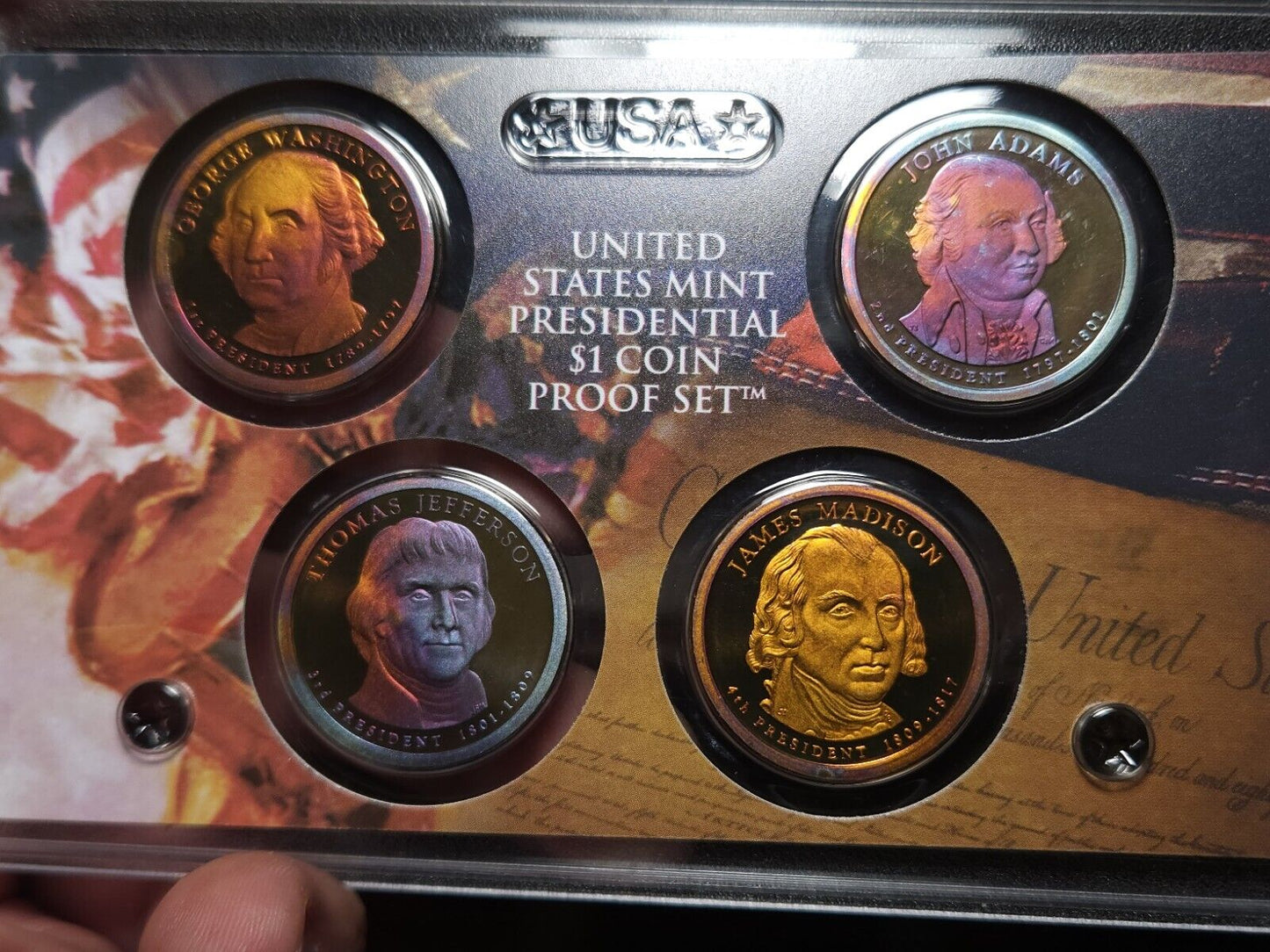 2007 Presidential Dollar Proof Set Rainbow Toned