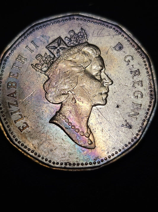 1991 Canadian Dollar Rainbow Toned