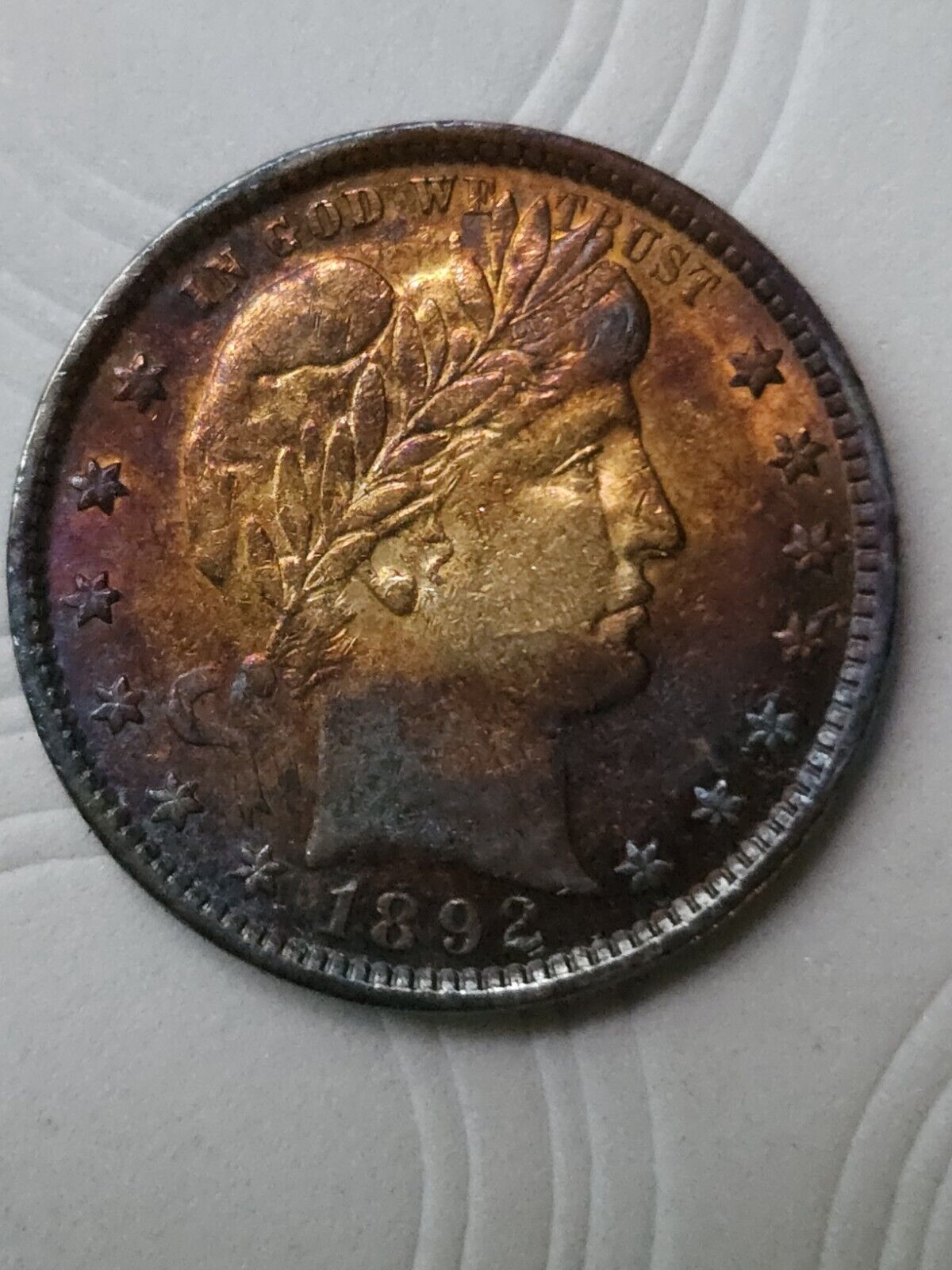 1892 Barber Quarte Bu Monster Toned