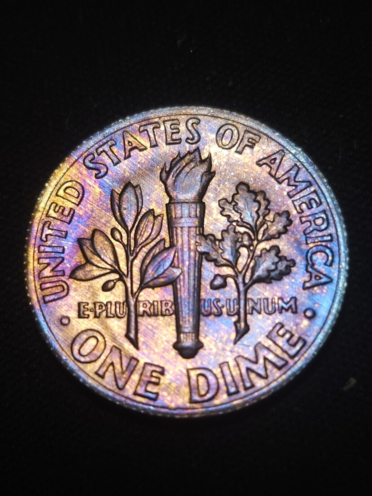 1971 Roosevelt Dime Bu Rainbow Toned