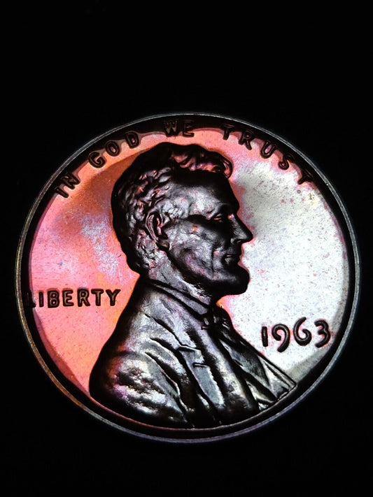 1963 Lincoln Memorial Penny Proof Rainbow Toned