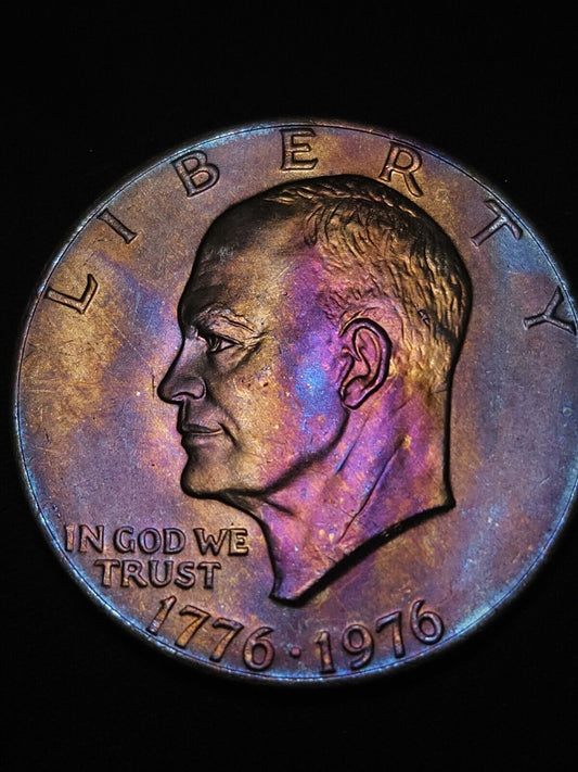 1976 Eisenhower Dollar Bu Rainbow Toned