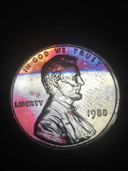 1988 Lincoln Memorial Cent Bu Rainbow Toned Errors & Oddities