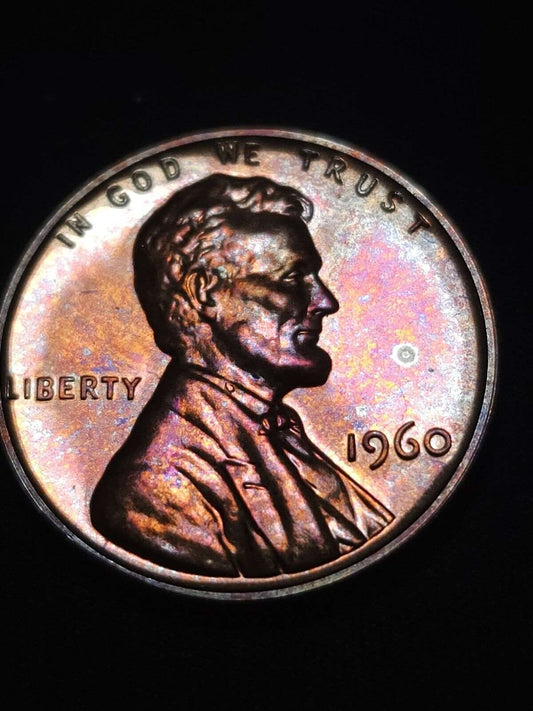 1960 Bu Rainbow Tone Lincoln Memorial Cent Proof