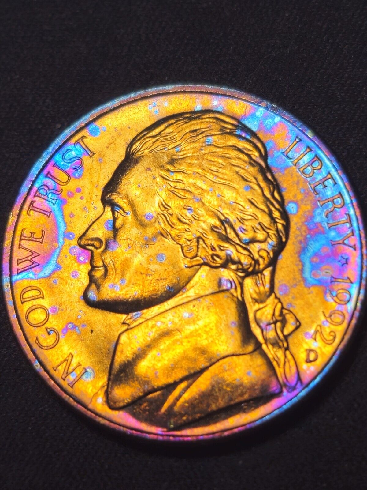 1992-D Rainbow Toned Jefferson Nickel Bu