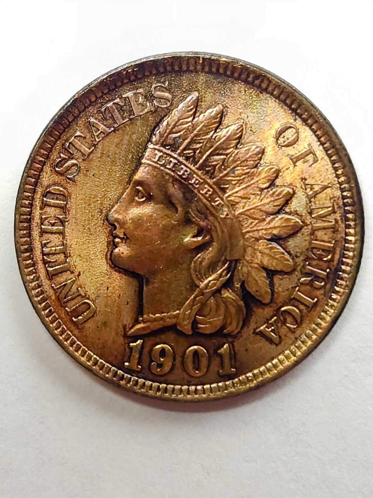 1901 Indian Head Bu Gem Rainbow Toned