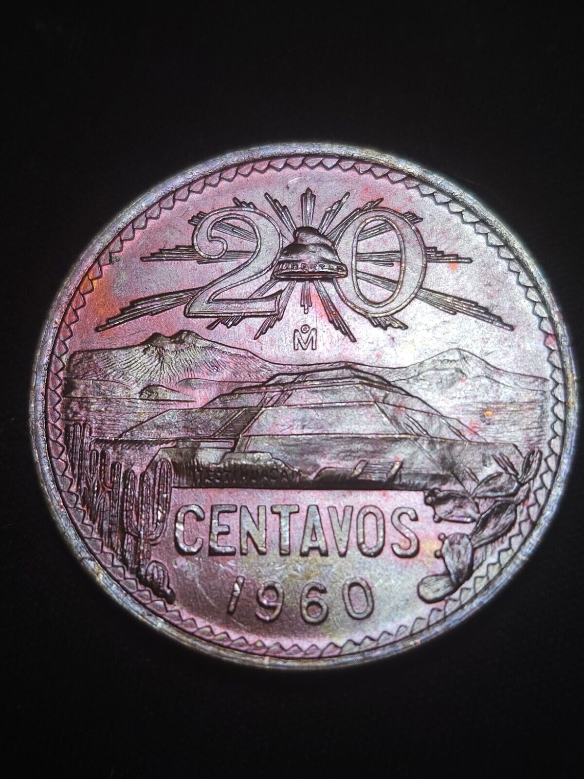 1960 Mexico 20 Centavos Bu Gem Rainbow Toned