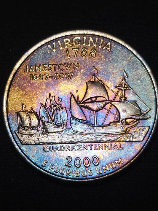 2000 P Virginia State Quarter Bu Rainbow Toned - ErrorsandOddities33