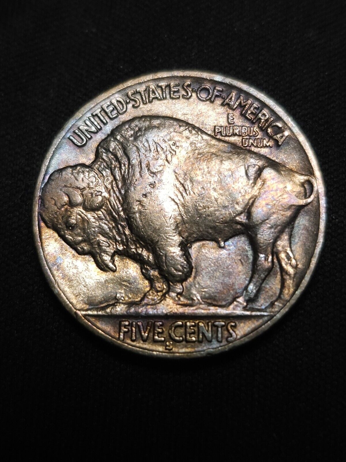 1937 S Buffalo Nickel Bu Rainbow Toned