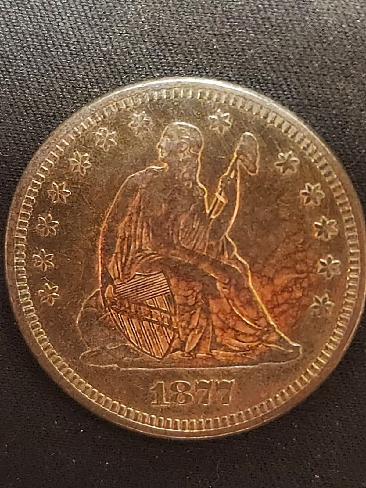 1877 Seated Liberty Quarte Monster Toned