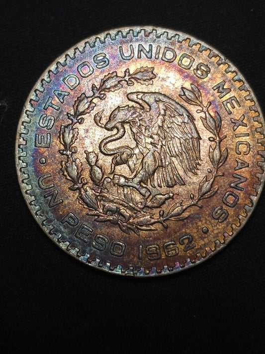 1962 Mo Mexico 1 Peso Rainbow Toned