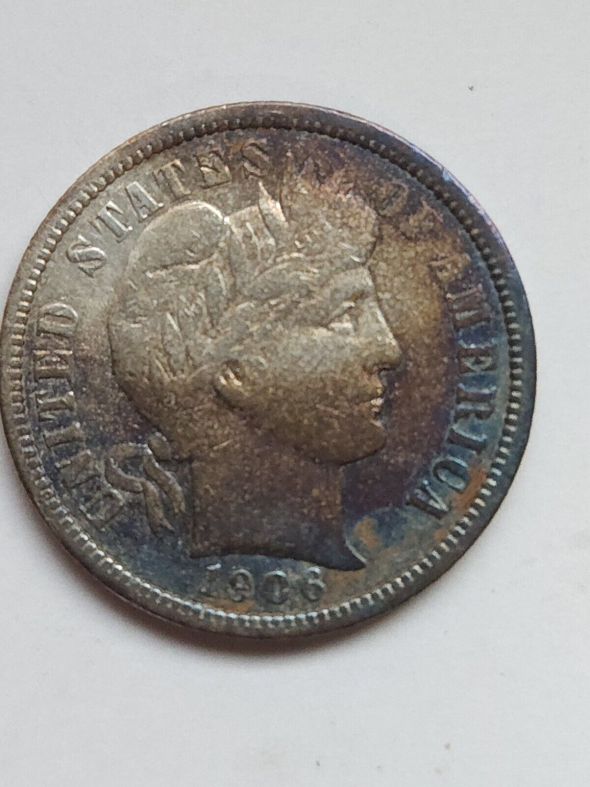 1906 Barber Dime Monster Toned