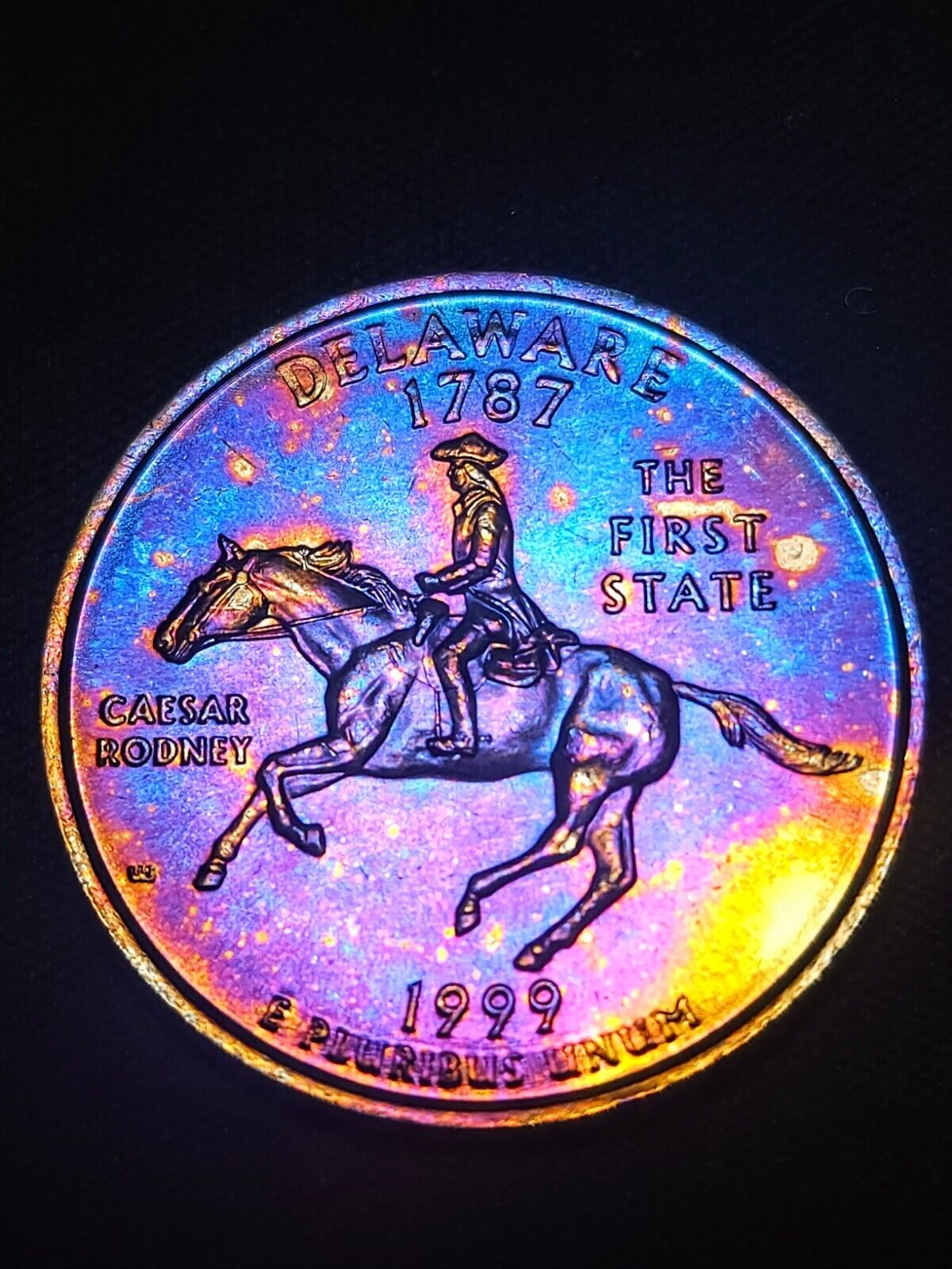 1999 P Delaware Quarte Bu Rainbow Toned