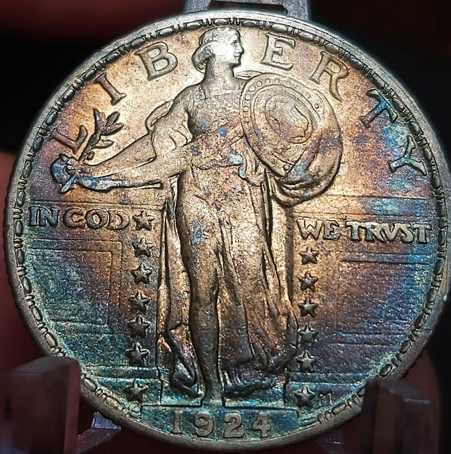 1924 Standing Liberty Quarte Au Monster Toned