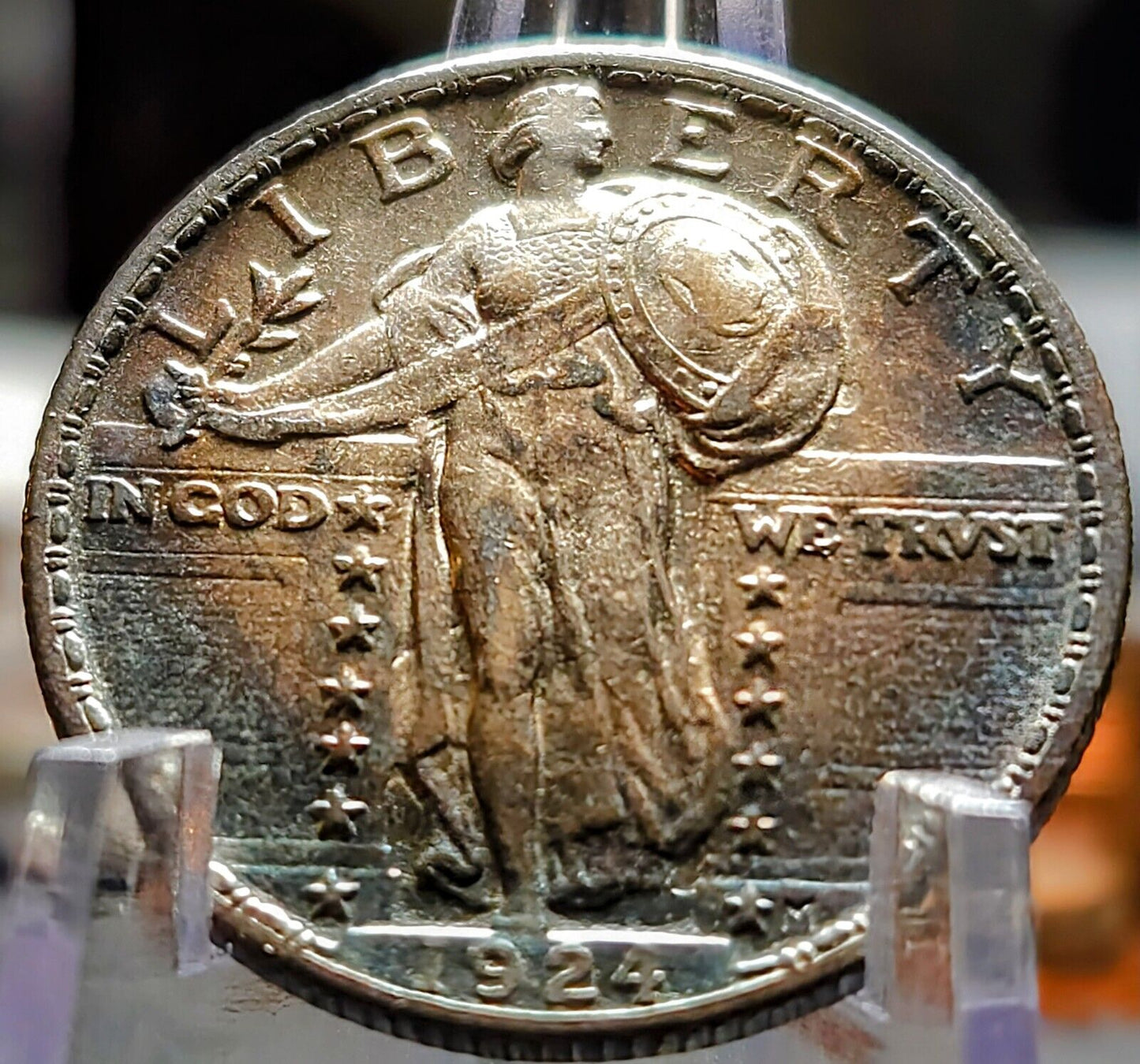 1924 Standing Liberty Quarte Au Monster Toned