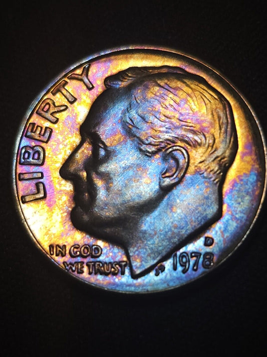 1978 D Roosevelt Dime Bu Rainbow Toned