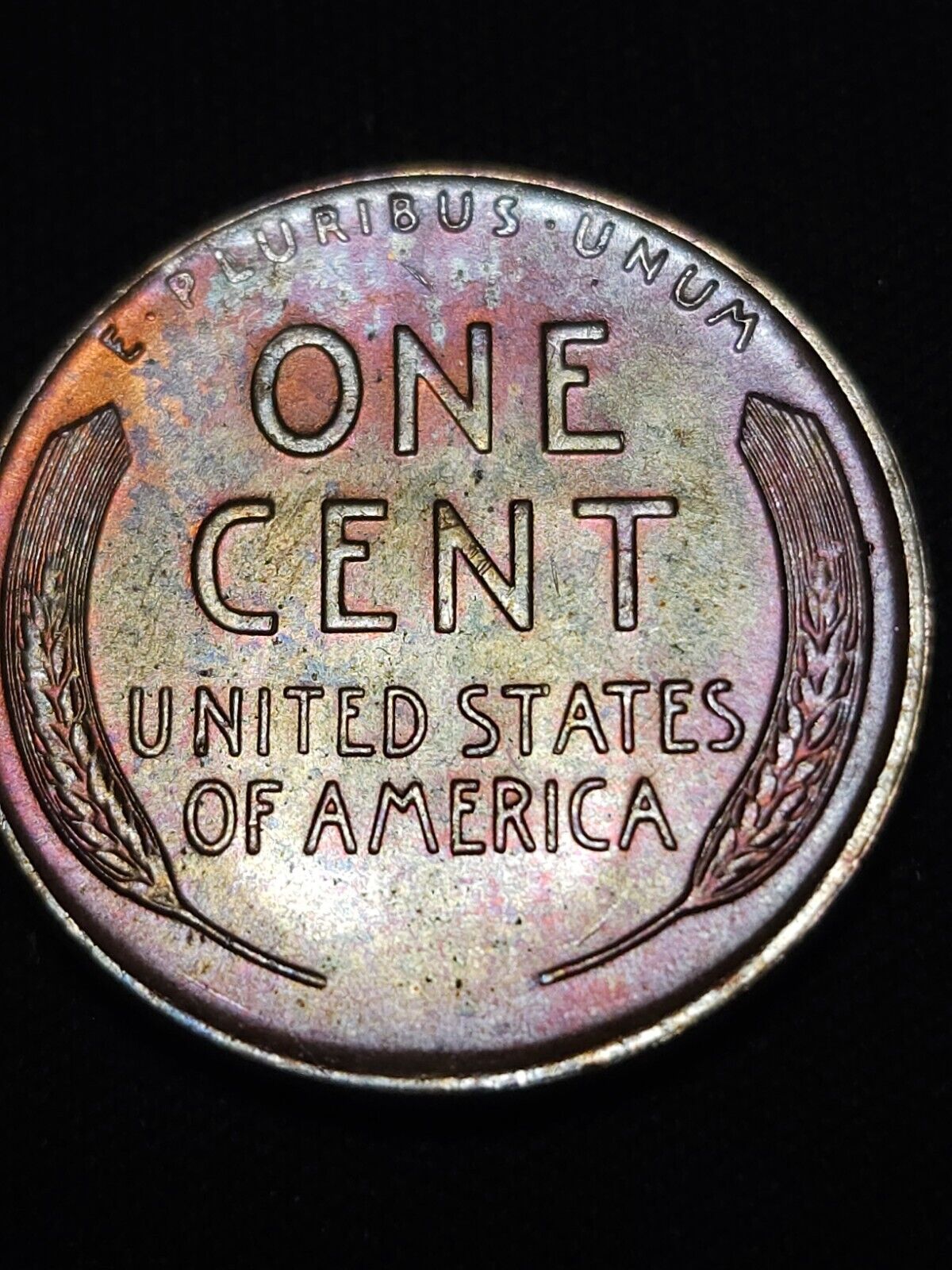 1953 D Lincoln Wheat Penny Bu Rainbow Toned