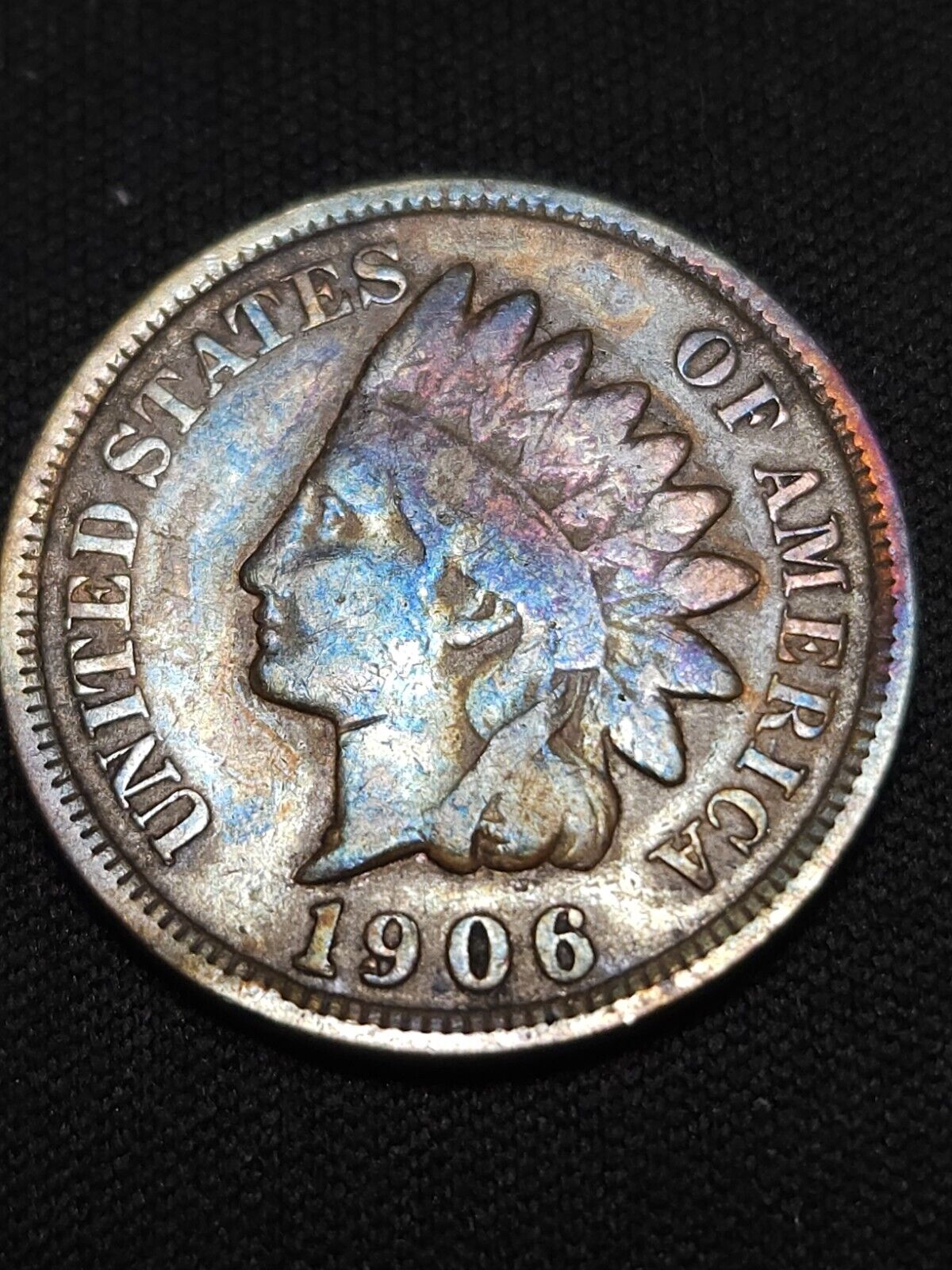 1906 Indian Head Penny Rainbow Toned