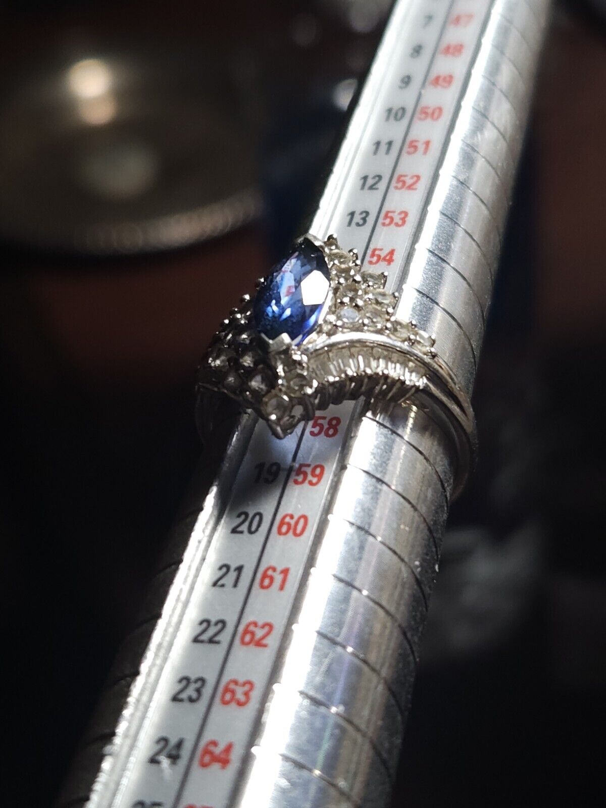 925 Sterling Silver Blue Spinel White Topaz Statement Anniversary Ring Size 8