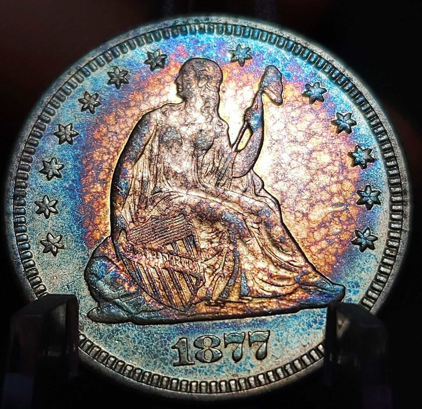 1877 Seated Liberty Quarte Monster Toned