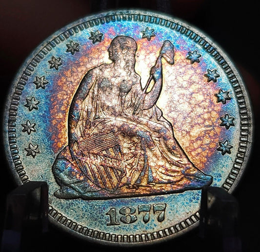 1877 Seated Liberty Quarte Monster Toned