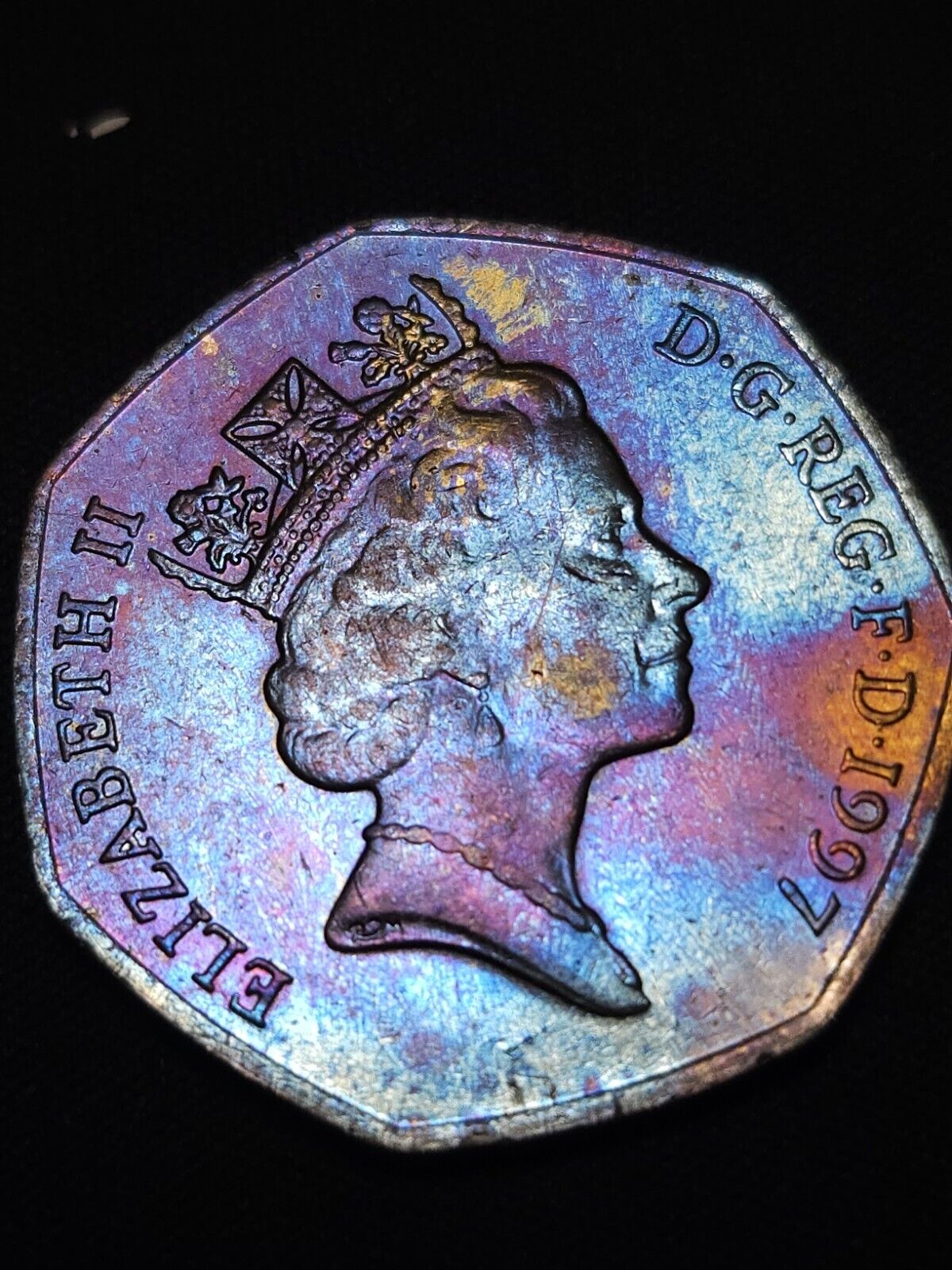 1997 50 Pence Rainbow Toned