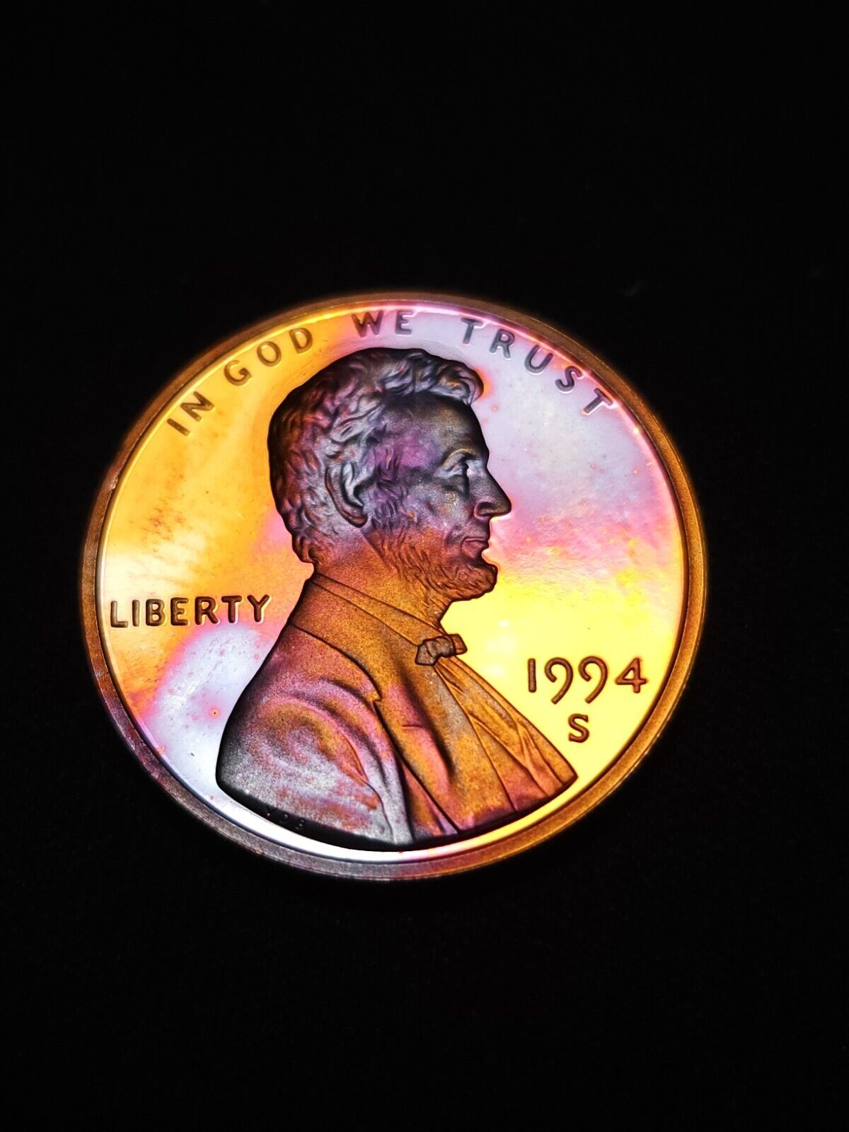 1994 S Proof Lincoln Memorial Cen Rainbow Toned