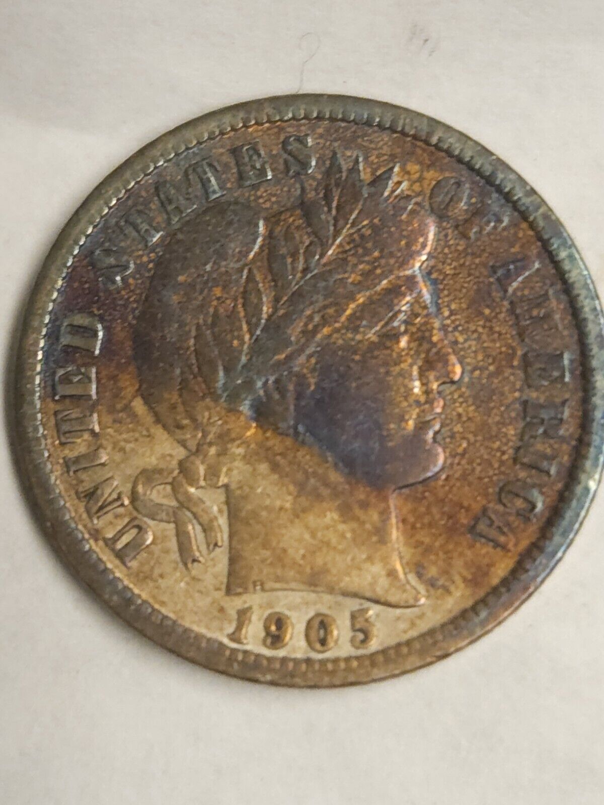 1905 Barber Dime Monster Toned