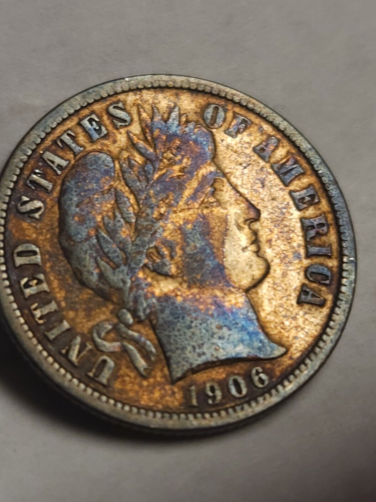 1906 D Barber Dime Monster Toned