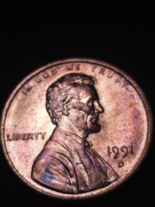 1991 D Lincoln Memorial Cent Toned Gem Errors & Oddities