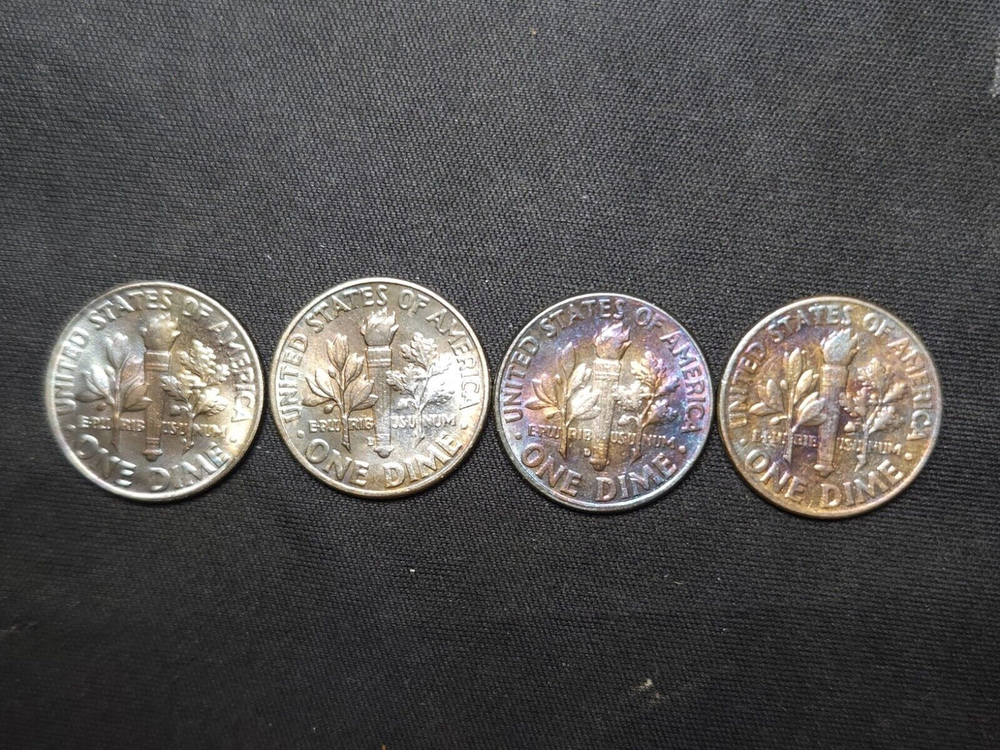 1962,1962d,1964,1964d Roosevelt Dime Bu Rainbow Toned Lot