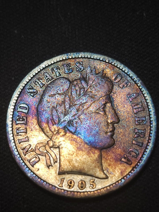 1905 Barber Dime Monster Toned