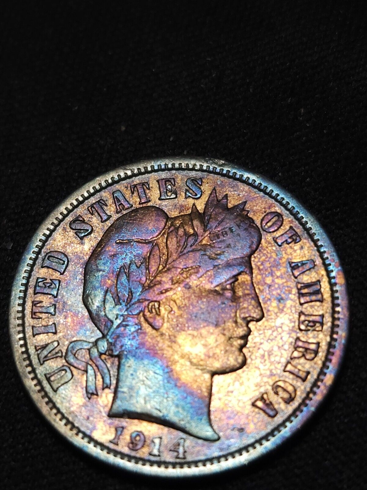 1914 D Barber Dime Monster Toned