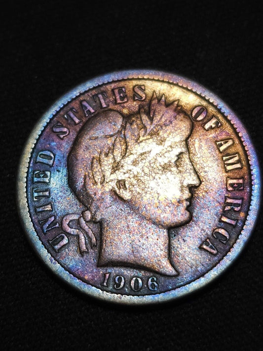 1906 S Barber Dime Monster Toned